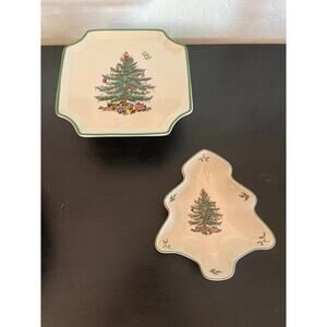 Spode Christmas Tree pattern set of 2 Mini cake stand and candy dish